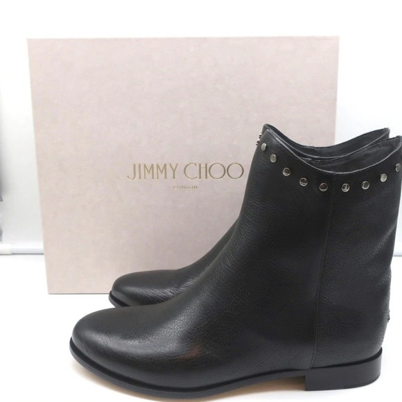 Jimmy Choo Shoes - Jimmy Choo Marco Flat Ankle Boots Black Studded Leather Size 37 NEW